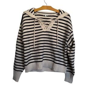 Moon River Malachi Sweater Nautical Stripe Ivory Navy Blue Sailor Flap Collar M